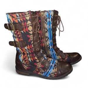 Colorful Patterned Lace-Up Boots